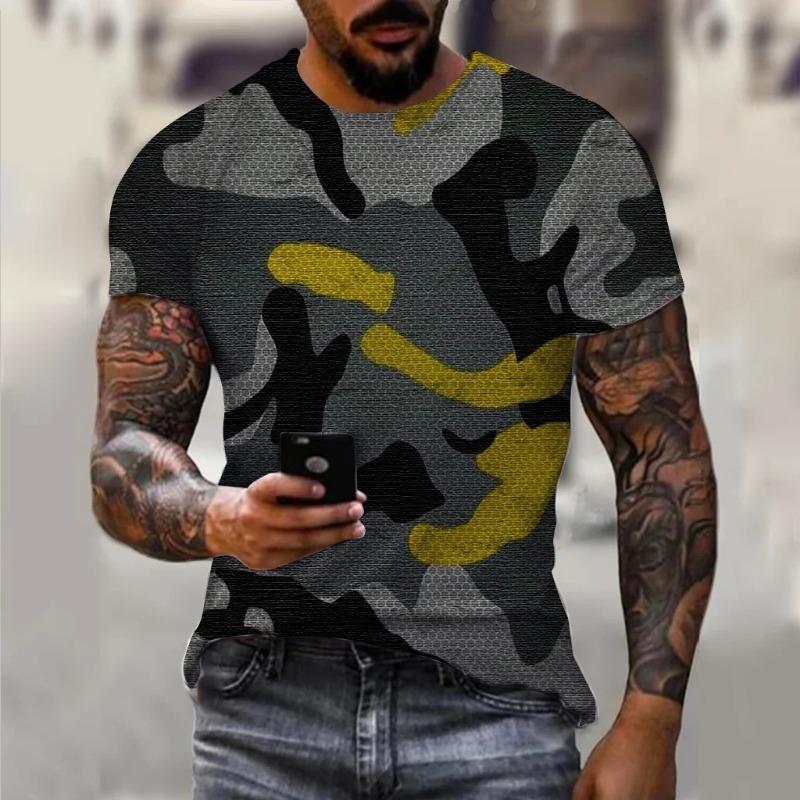 Fashionable Camouflage Hip-Hop Pattern Men's Printed T-shirt Casual Round Neck Comfortable Short Sleeved Top