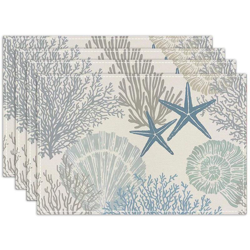 New Linen Placemats Abstract Shell Coral Rectangular Printed Insulation Mats Home Kitchen Dining Room Decorative Table Mats