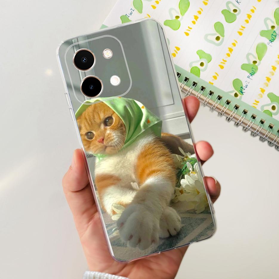 For Vivo Y28 4G Case V2352 Cute Cat Panda Painted Cover Soft Silicone Phone Case For Vivo Y28 Y 28 VivoY28 4G Funda 6.68'' Coque