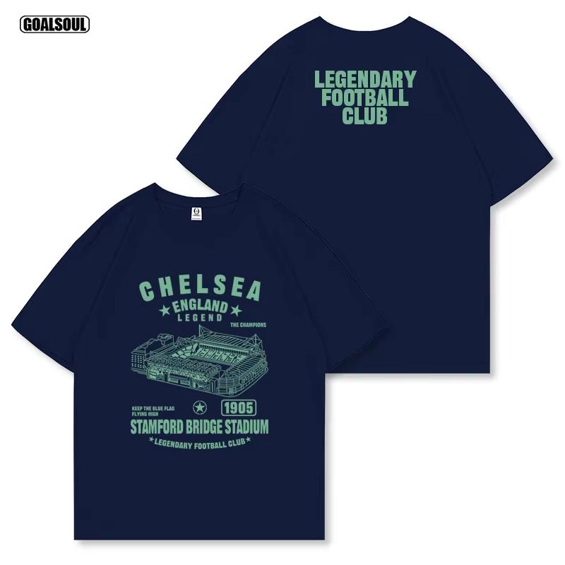 CHELSEA T-shirt Chelsea Stadium Illustration Football American Retro Casual Streetwear Brand Heavy Cotton Short-sleeved Top Tees