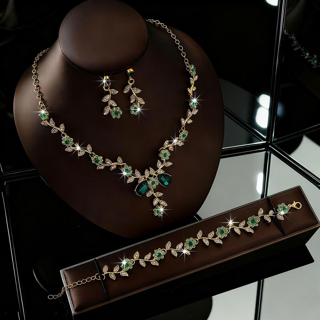 Wyrazisty zestaw biżuterii z cyrkoniami: Naszyjnik, Kolczyki i Bransoletka na Studniówkę lub jako Akcesoria do Kostiumu.