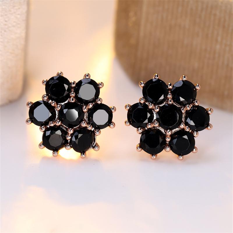 

1 пара сережек-гвоздиков с цветочным узором из розового золота и черного камня, свадебные серьги-гвоздики, ювелирные изделия чёрный