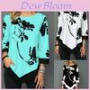 Elegantes Damen Unregelmäßiges Blumenmuster Bluse T-Shirt Mit Asymmetrischem Saum Und Rundem Ausschnitt