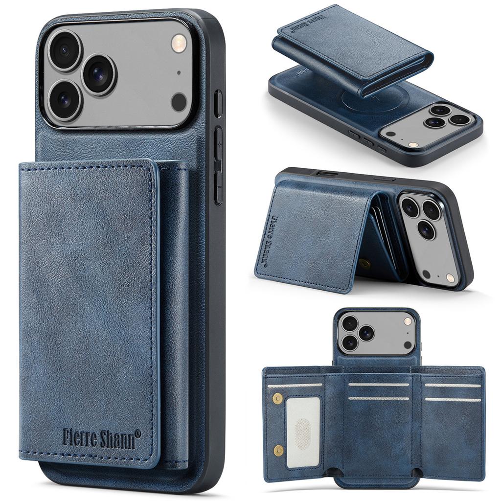 Geldbörse Kartenfach Leder Handyhülle für IPhone 17 Air 17 Pro Max 15 16 Plus 14 13 12 11 Magnetisch Magsafe Ständer Rückabdeckung