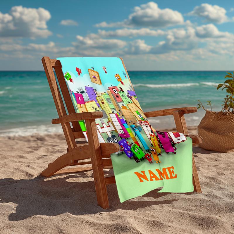 Custom Name Ultra-Soft Beach Towel with Numberblocks Theme,Ideal for Pool - Camping, Diving - Perfect Travel Essential, Vibrant Beach Towel.