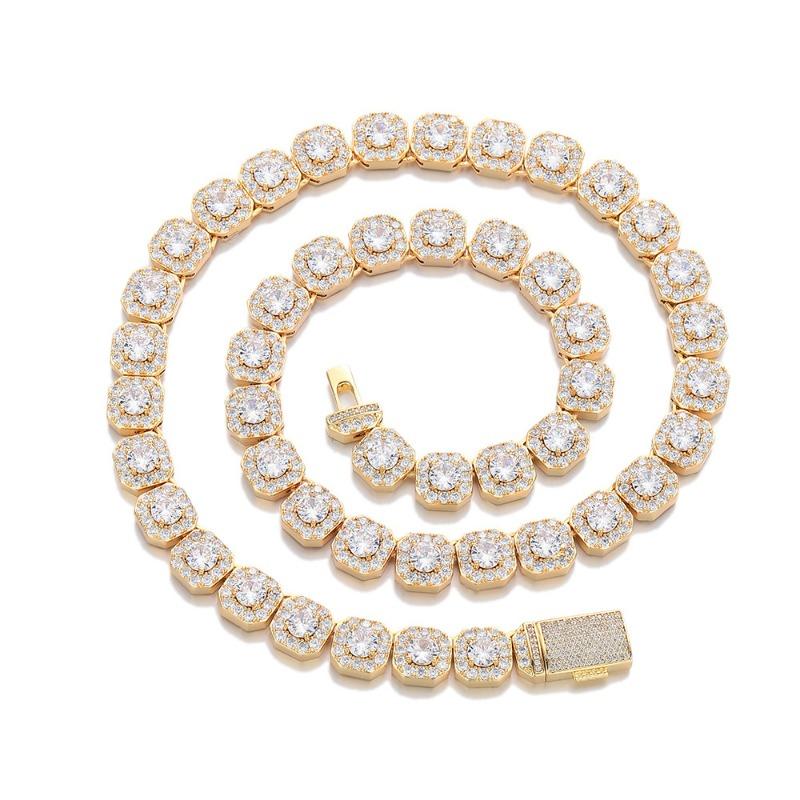 European and American Hip-hop Necklace 10mm Flip Button Zircon Rock Sugar Chain Men's Necklace Jewelry High-end Sense