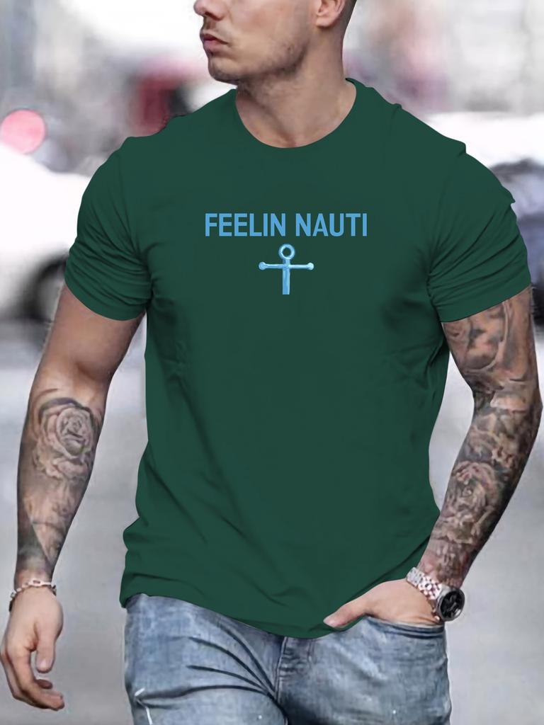 MEN FEELIN NAUTI pattern summer casual round neck short T-shirt