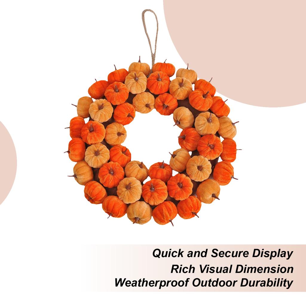 Autumn Pumpkin Wreath Fall Simulated Pumpkin Wreath Artificial Wreath Wall Window Party Decoration for Halloween Christmas