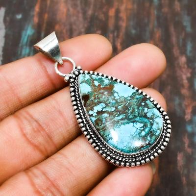 Tibetan Turquoise, Gemstone Handmade Solid 925 Sterling Silver Jewelry Pendant