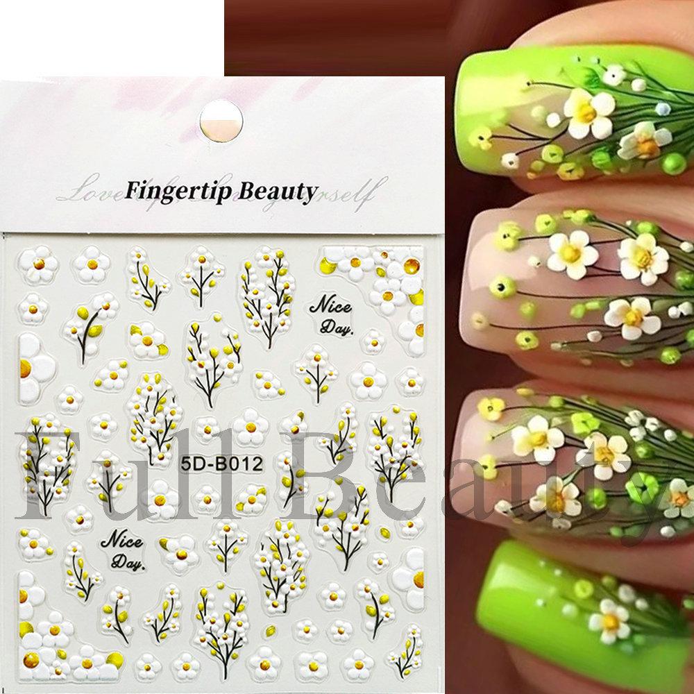 Nail Art Stickers Ins Relief Three-dimensional 5D Summer Oil Painting Small Flower Flower Adhesive Nail Stickers