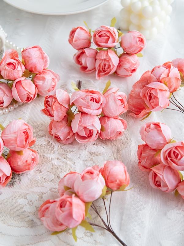 Artificial Flowers Silk Mini Bouquet High Quality Outdoor Garden Wedding Wreath Home Room Table Decora Scrapbook Bridal Diy Gift