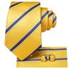 Hi-Tie Men's Tie Yellow Blue Stripe Necktie Hankerchief Cufflinks Wedding Tie Prom Party