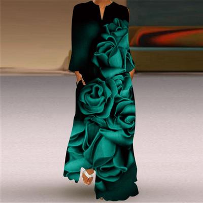 2023 Primavera Estate Donna Moda Abbigliamento Abito lungo Scollo a V Stampa Abiti casual da vacanza in spiaggia allentati