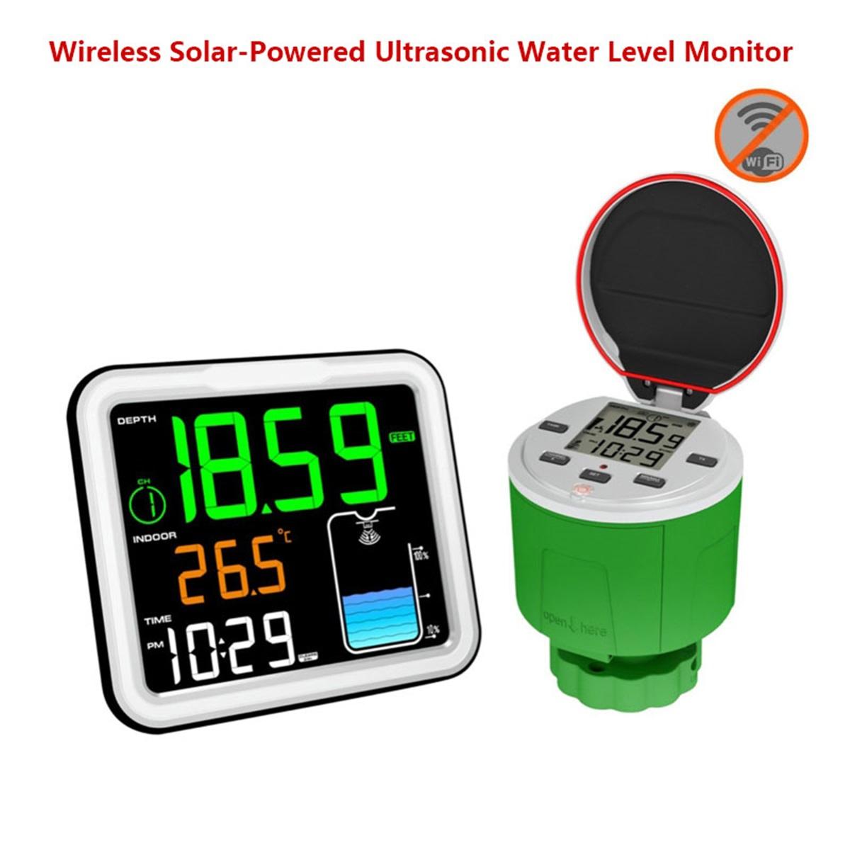 Zt Supermarket 8-In-1 Wireless Smart Solar-Powered Ultrasonic Water Level Monitor With Alarm 150M Remote Monitoring Tank Level Monitor