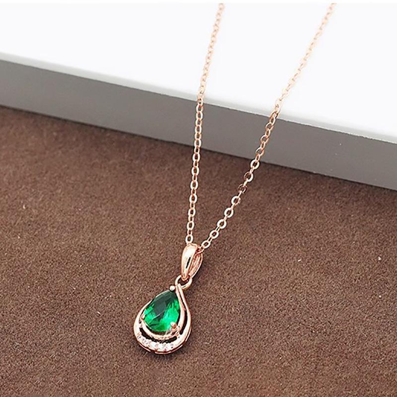 Exquisite Russian 585 Purple Gold Green Stone Pendant Generous Temperament Rose Gold-Plated Water Drop-Shaped Hollow Pendant