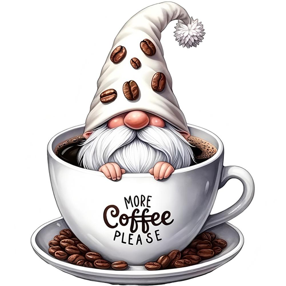 Coffee Gnome 5D DIY Full Drill Round Diamond Painting Kit for Home Wall Decor