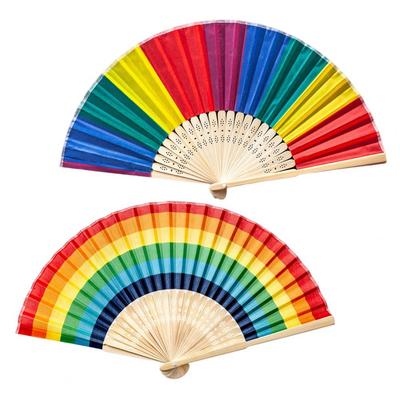 Regenbogen Faltfächer Handfächer Bambusrahmen Wasserdicht Lebendige Farben Handfächer Heimdekorationen