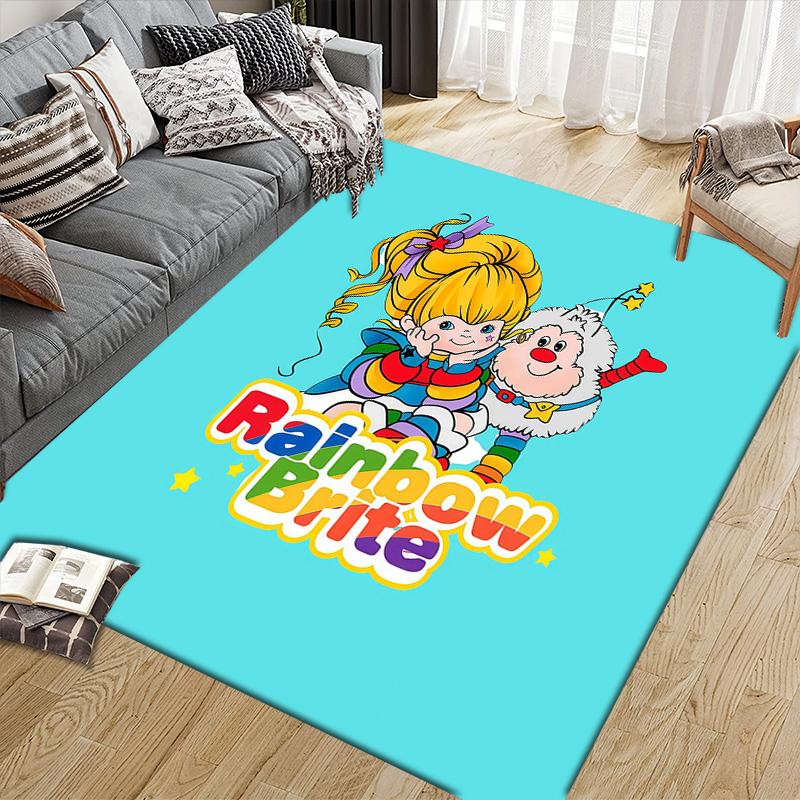 Rainbow Brite2 Flannel Pattern Square Carpet,Area Rug,Carpet Rug for Living Room Bedroom Sofa Playroom Decor,Non-slip Floor Mat