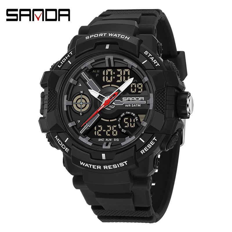 Sanda Çok Fonksiyonlu Kronograf Su Geçirmez Spor Saati Gençler için Çift Ekranlı
