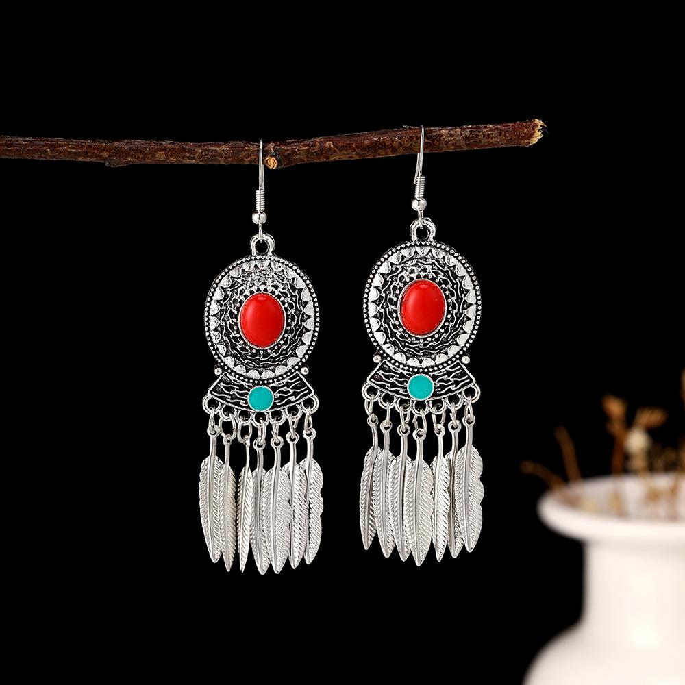 Bohemian Ethnic Style Oval Earrings, Retro Tourist Attractions Ethnic Minority Fringed Beaded Earrings