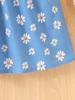 Little Girl Summer Outfit 1-8Y Baby Blue Daisy Print Dress Cottagecore Style Square Neck Smocked Waist Kids Clothes Summer Daily Wear