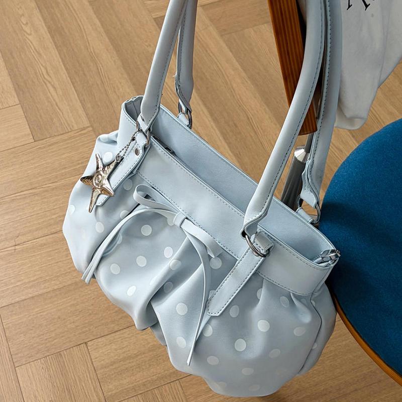 Women Polka Dot Shoulder Bag Large Capacity Simple Versatile Underarm Bags Bow Cloud Pleated Bag With Starfish Pendant Party Bag