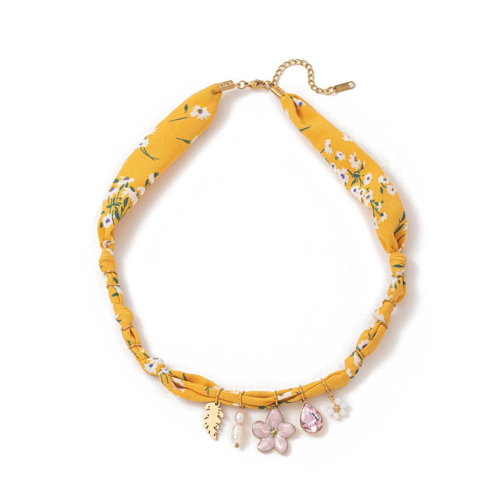 Colorful Marine Life Necklace with Shell Pendants & Silk Scarf - Gold Plated, European & American Beach Series
