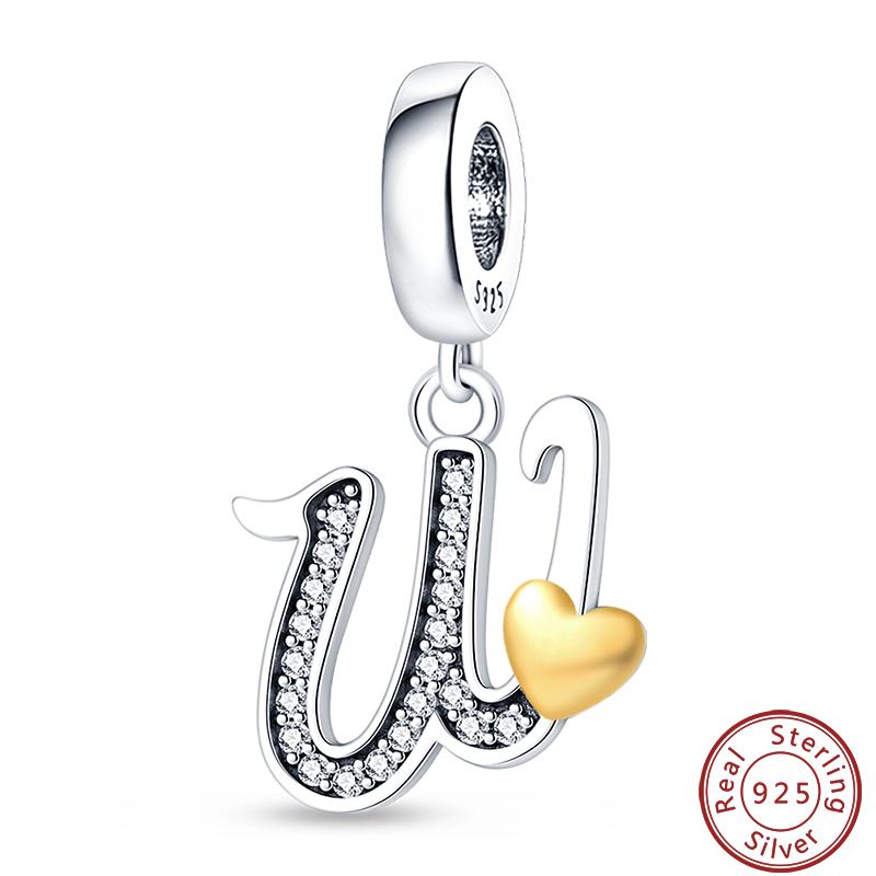 26 English Letter Series Copper Gold Heart-Shaped Design Charms Beads 3Mm Diy Fine Jewelry Making