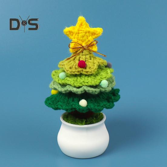 Crochet Christmas Tree Handmade Knitting Xmas Tree Ornaments Potted Plant Desktop Figurine for Holiday Crafting