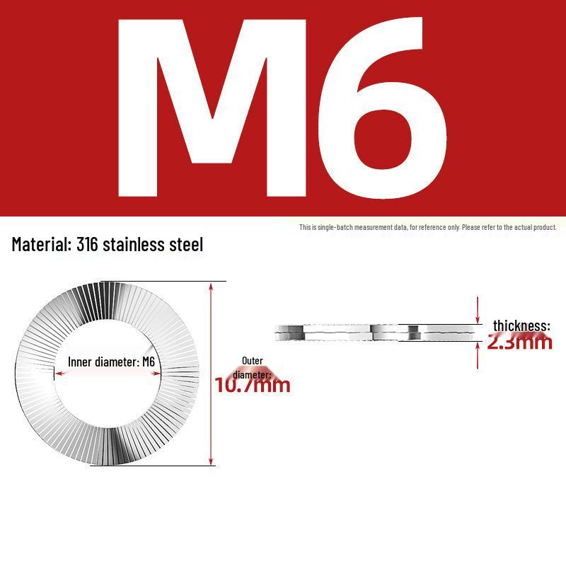 304 Stainless Steel Double Stack Self-Locking Washer with 65Mn Manganese, Anti-Loosening, Double-Sided Tooth Layer