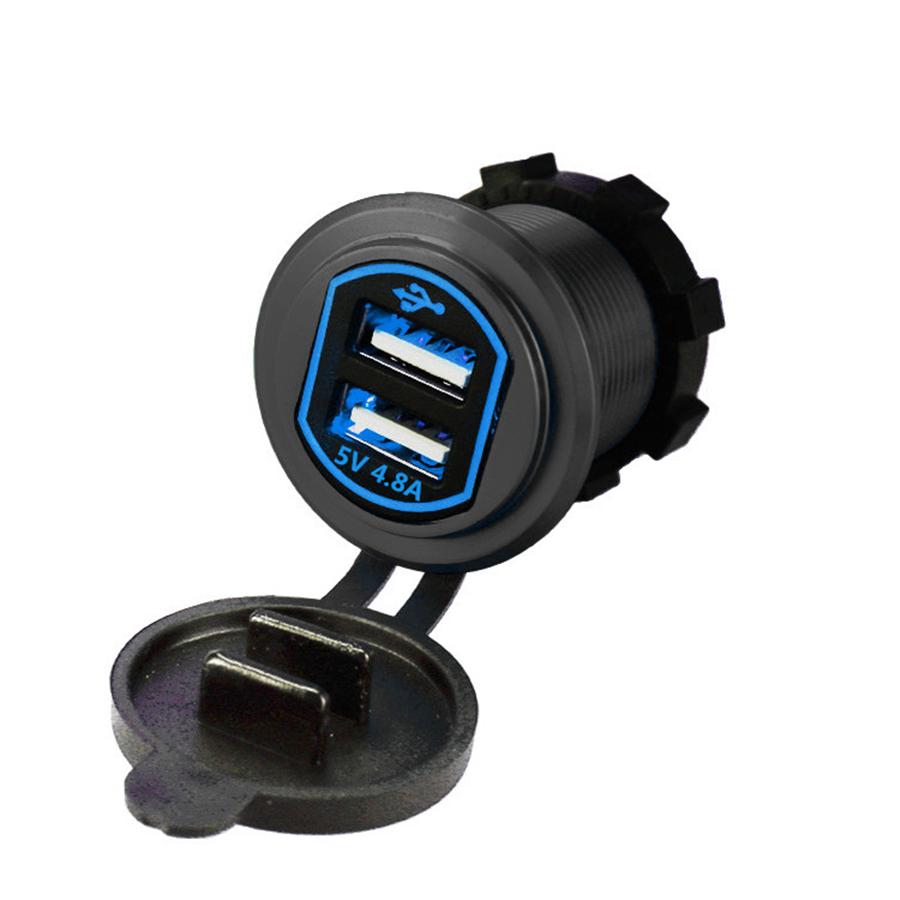 Waterproof Aluminum Dual Usb Led Quick Charger Socket Power Outlet 2.4A & 2.4A (4.8A) With Wire In-Line 10A Fuse For Car Boat Marine Motorcycle Rv Tru