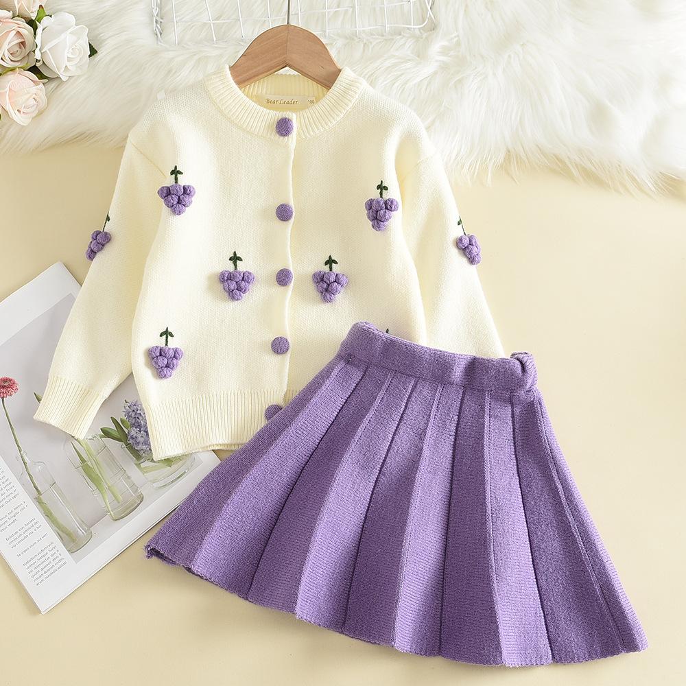 Girls' Flutter Sleeve Knitted Sweater Set Children's Korean Style Spring Autumn Fashionable Two-Piece Set for Toddlers and Little Girls Princess