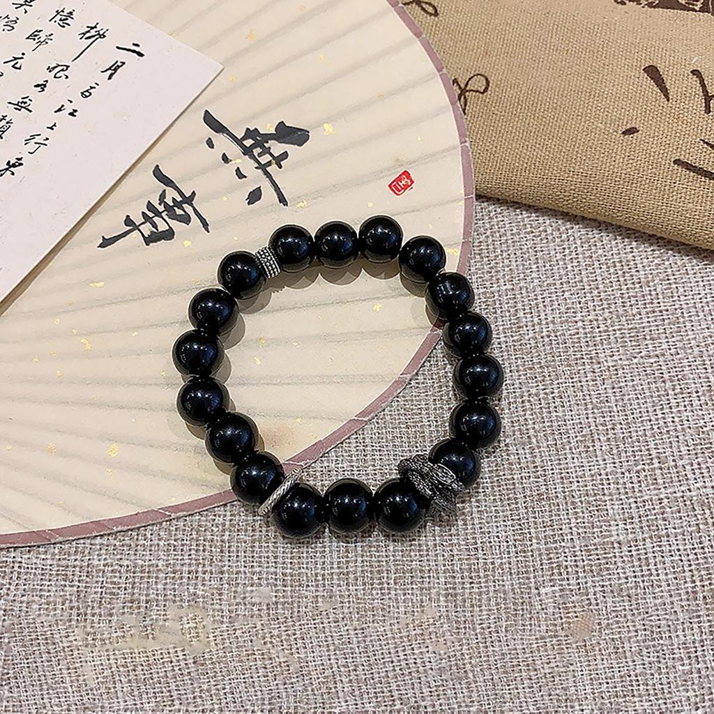 Practical Black Beaded Bracelet Wrist Jewelry Couple String Bracelet for Women Infused with National Style and Graces