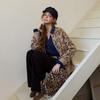 Sancai Women's Leopard Print Knit Cardigan