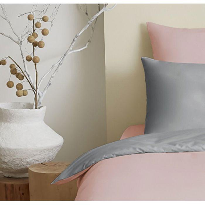Pack complet 4 pièces Rose/Gris réversible housse de couette pour lit 90 x 190 cm