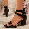 One-Band Buckle Sandals for Women – New Versatile Block Heel Roman Open-Toe Fashion High-Heel Sandals