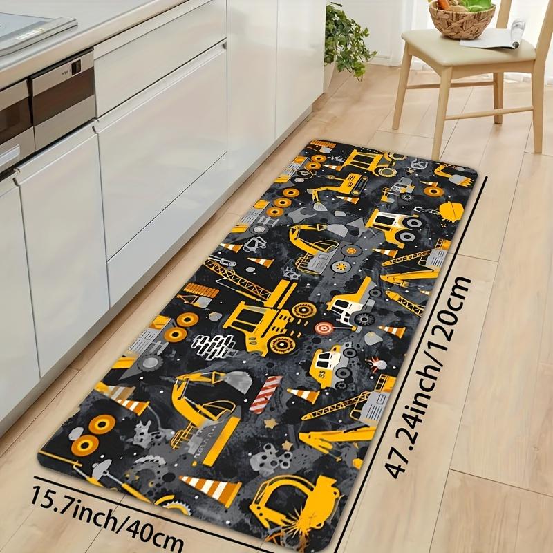 Construction Excavator Theme Area Rug, Aesthetic Yellow Truck Floor Mat for Kids Playroom Bedroom, Washable Decor Carpet