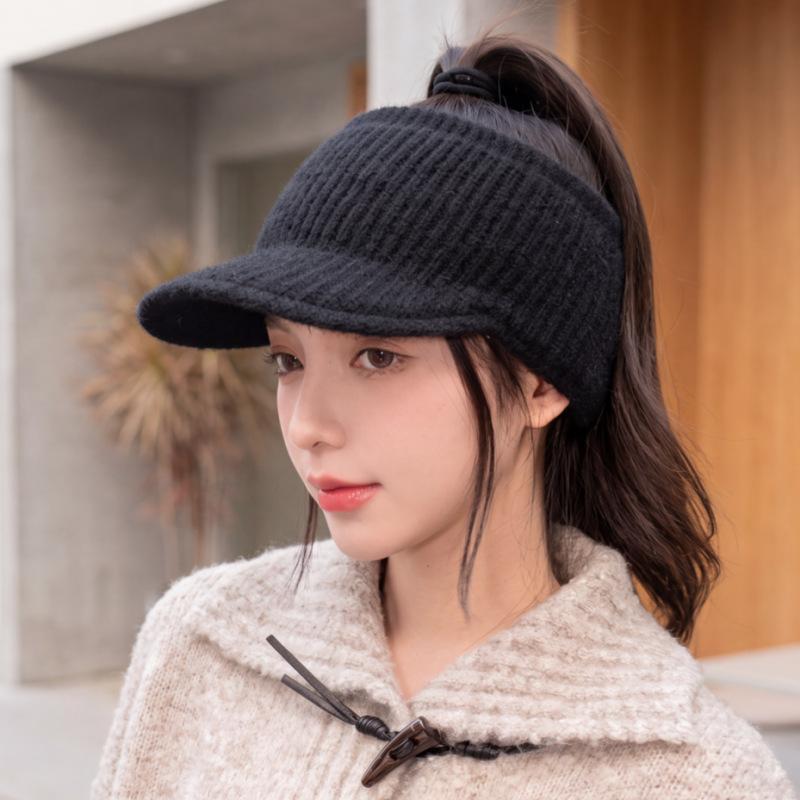 Versatile wool knitted empty top hat women's autumn and winter outdoor thickened warm wool cap spot