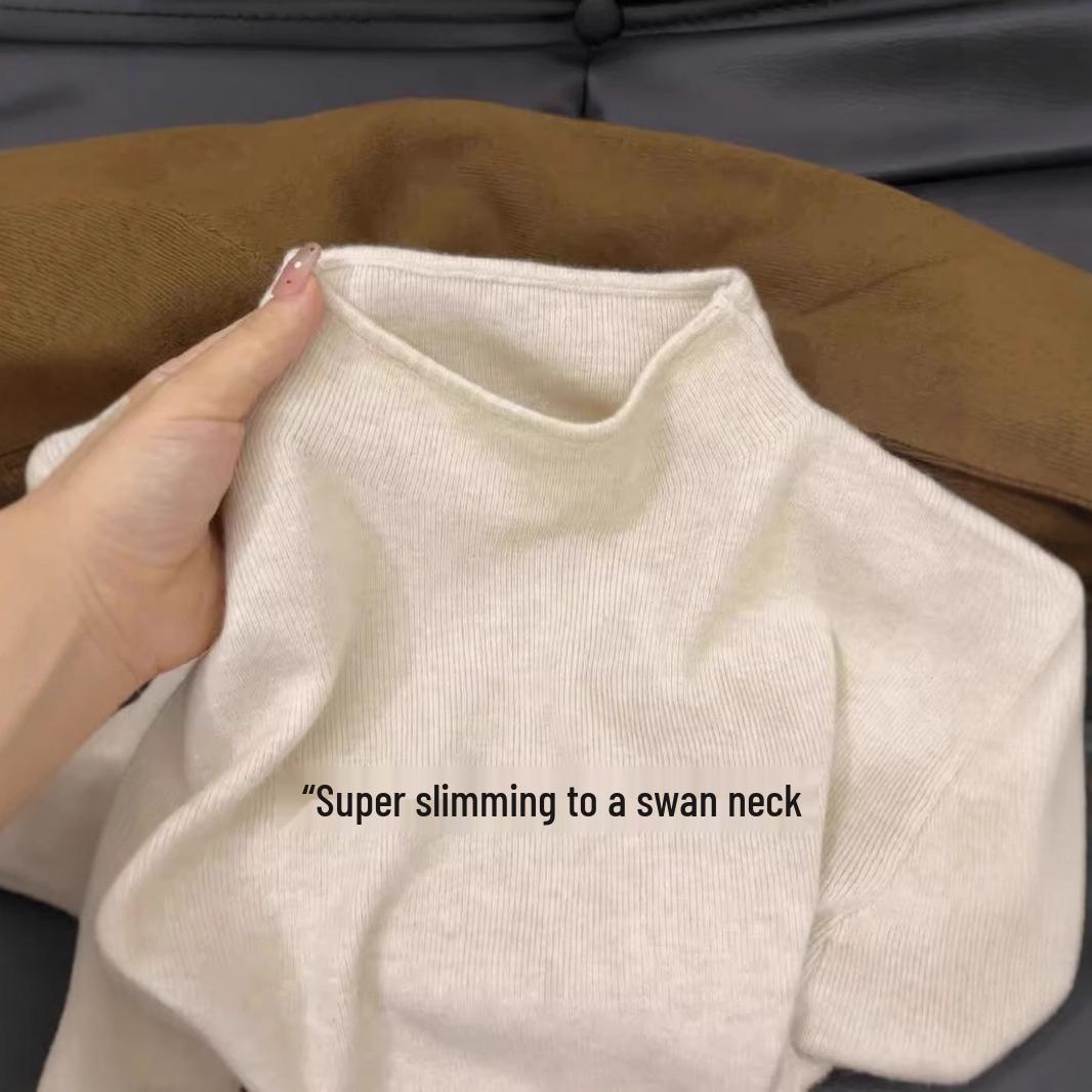 

Women s Milky Knitted Semi-High Neck Long-Sleeve Top - Versatile Autumn/Winter Outerwear and Innerwear 2024 M (for 90-100 jin)