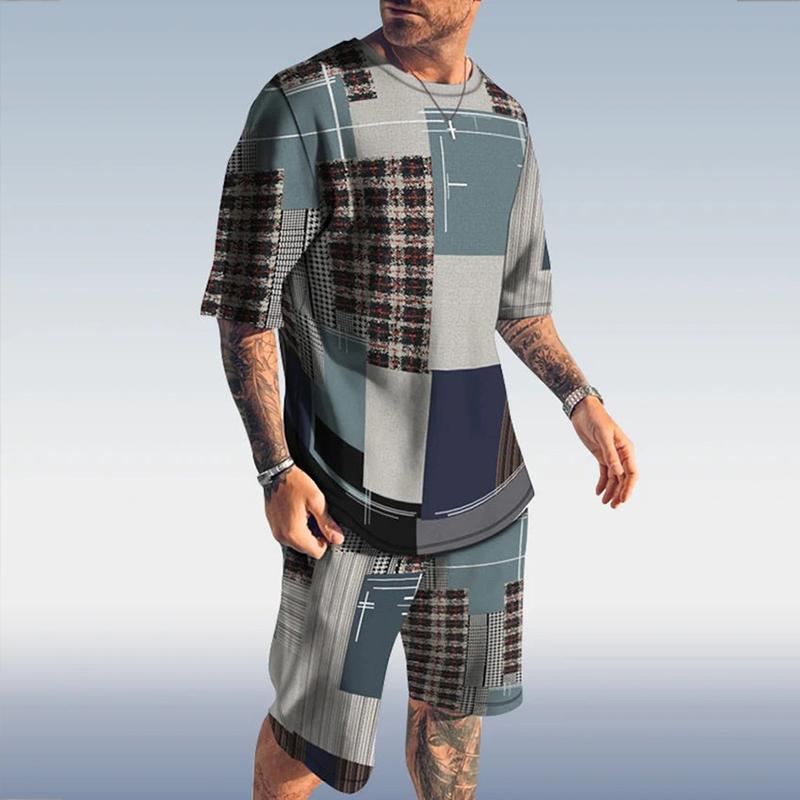 

Муж. Комплект из шорт и футболки Футболка Инвентарь Контурный узор С принтом Круглый вырез На открытом воздухе Уличный С короткими рукавами Одежда 2 шт. Классический Классический 3XL серый