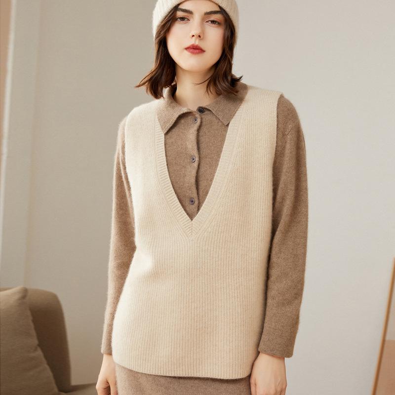 Lokasha Cashmere Women's V-Neck Seed Stitch Vest, Autumn/Winter 2026 Collection
