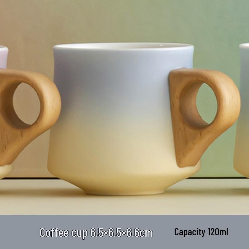 Premium Ceramic Tea Cup Set with Wooden Handles: Elegant Australian White Espresso Cups for Two