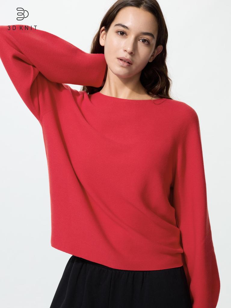 Uniqlo 3d Knit Cotton Crew Neck Volume Sleeve Sweater