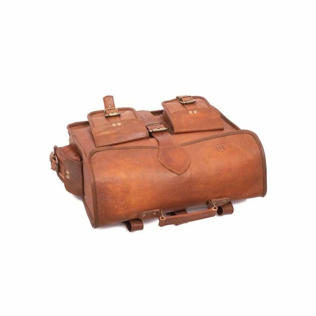 2 Side Brown Leather Motorcycle Side Pouch 2 Bags Saddlebags Saddle Panniers