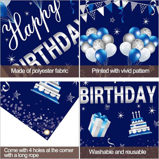Blue Silver Happy Birthday Door Banner Decorations for Men Boys, Happy Birthday Door Cover Sign Party Supplies, 16th 21st 30th 40th 50th 60th