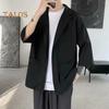Men Suit Coat Solid Color Spring Summer Suit Jacket Single-Button Lapel Design 3/4 Sleeve Loose Fit Casual Business Outerwear