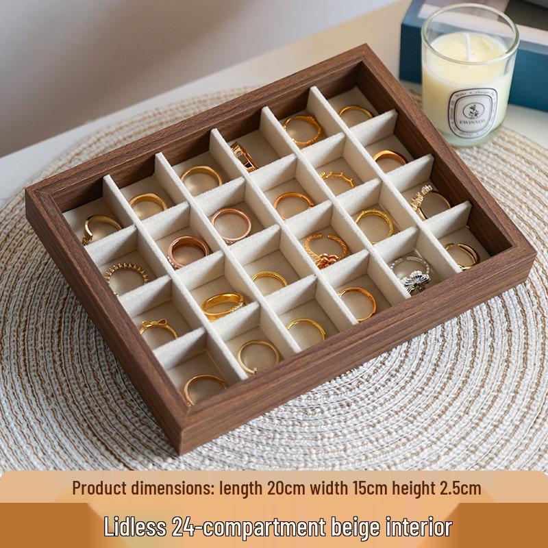 High-End Walnut Wood Grain Flip-Top Jewelry Box – Dustproof, Anti-Oxidation Ring Display