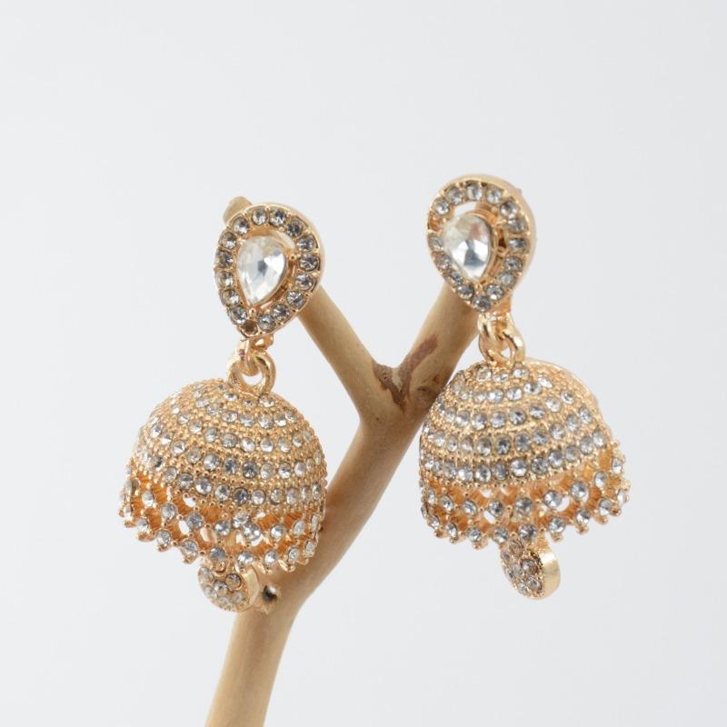 Bohemian Style, Middle Eastern Ethnic Style, Full of Diamonds, Indian Square Earrings, Diamond-set Bell Earrings, European and American