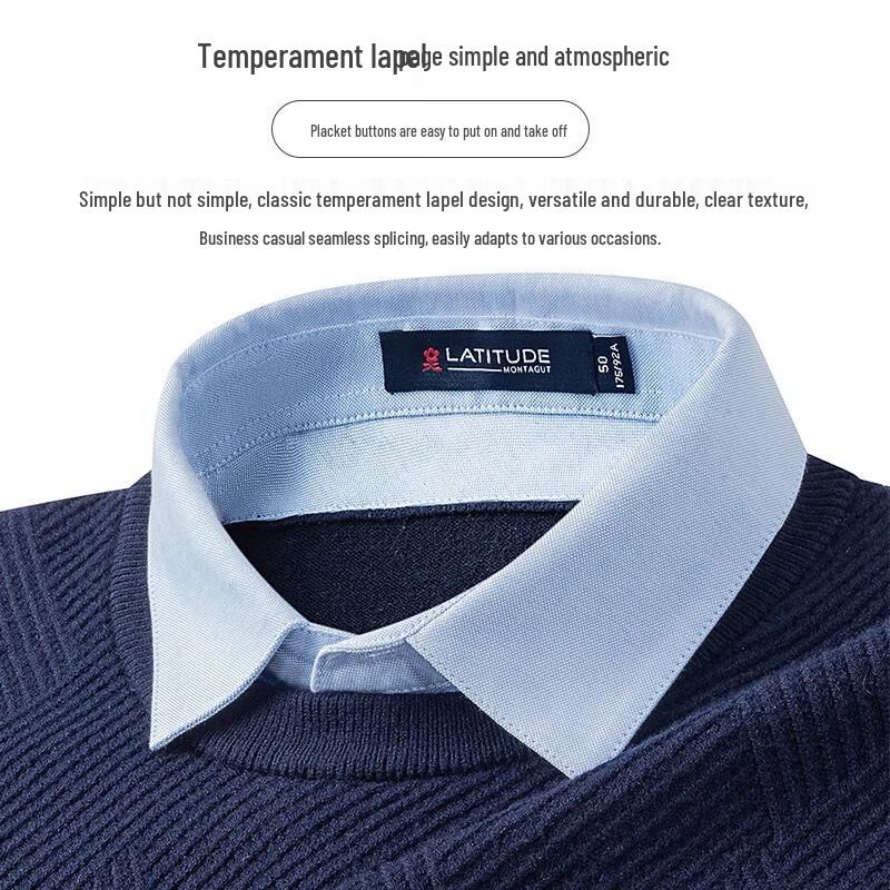 MONTAGUT Men's Faux Two-Piece Business Casual Lapel Knitted Sweater