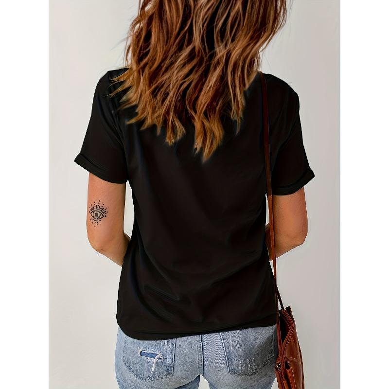 Letter Print Crew Neck T-shirt, Casual Short Sleeve Top for Spring & Summer, Women's Clothing